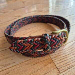 Belt Braided Leather Woven Belt Tri Color Brass Size Large